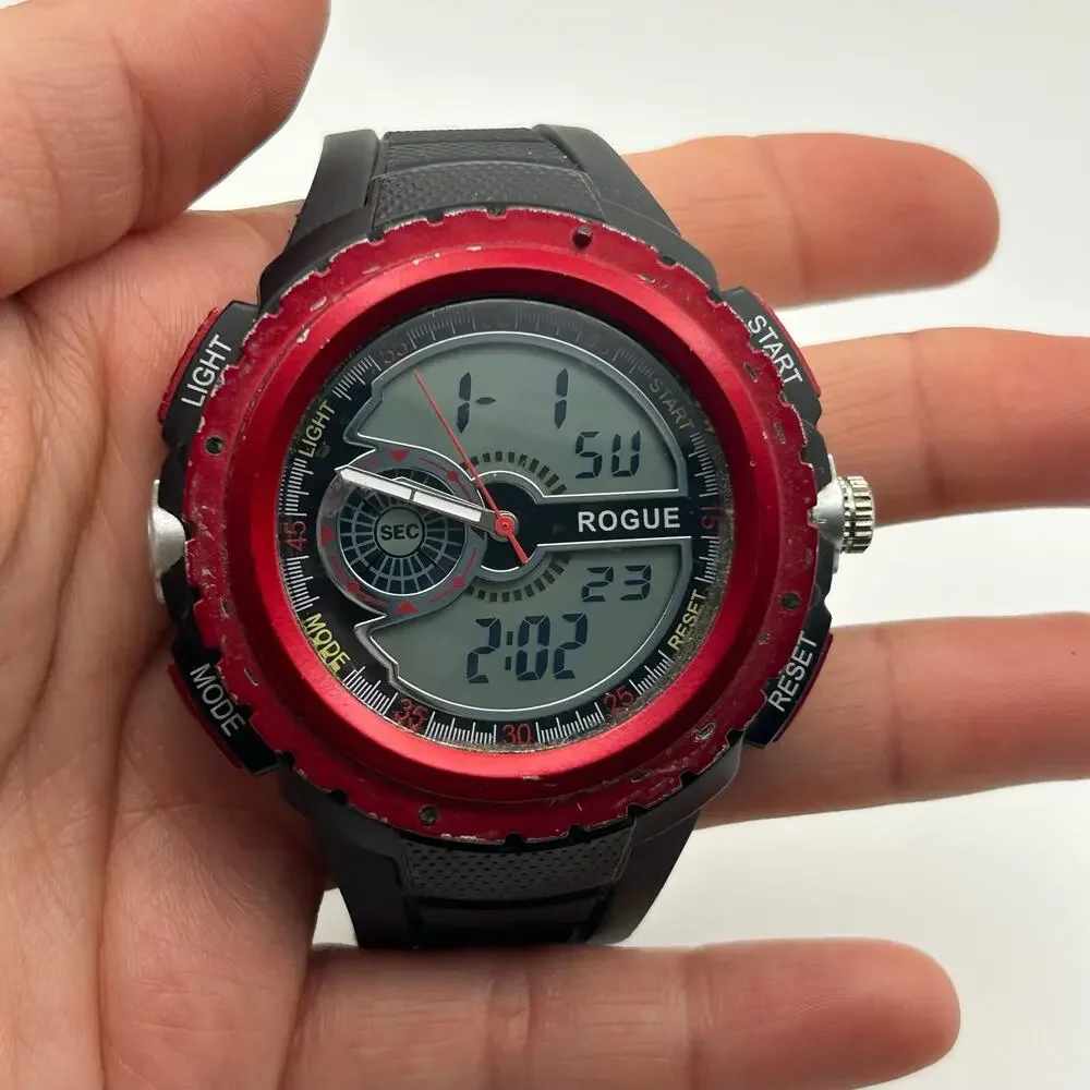 Rogue Red Black Stainless Steel Analog Digital Men’s Watch Working New Battery